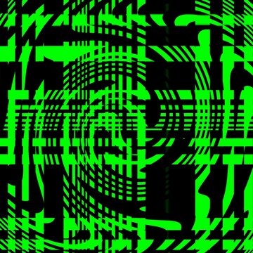 Green and black spiral plaid design with curved geometric lines. Perfect for modern graphics, textile designs, and contemporary visual projects.