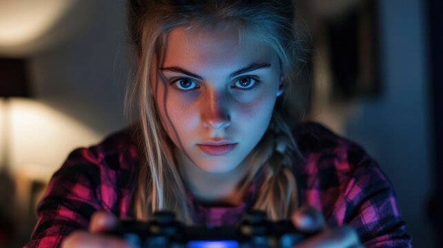 Focused teenager gaming
