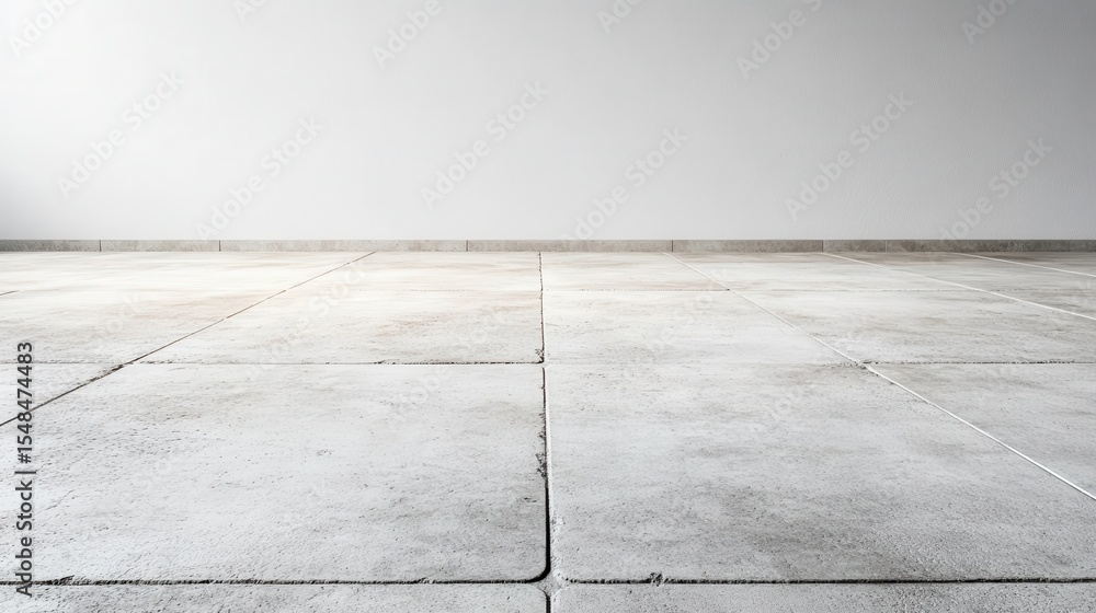 Poster a clean and simple minimalist setting featuring a smooth gray concrete floor against a blank white w