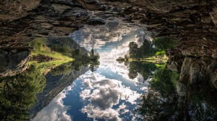 Obraz premium Inverted landscape reflection in still water