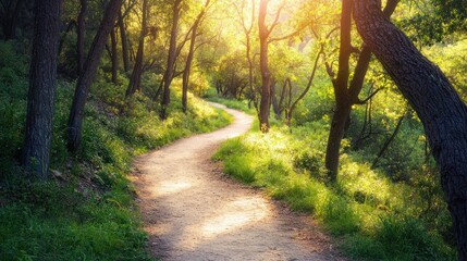 Fototapeta premium Forest path sunlight