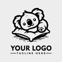 Adorable cartoon koala resting peacefully on a pillow, perfect logo design.