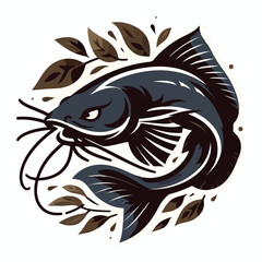 mage of a long-nosed catfish with a dark body with a simple and minimalist flat design using a white background