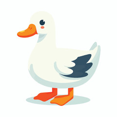Image of a duck with an orange beak and a white body with a simple and minimalist flat design using a white background