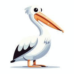 image of a large-beaked pelican with a white body with a simple and minimalist flat design using a white background