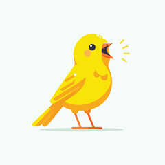 Image of a small canary chirping in bright yellow with a simple and minimalist flat design using a white background
