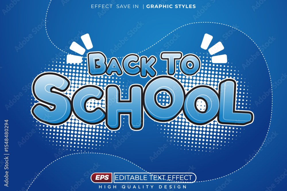 Poster editable 3d vector text effect back to school for student. with blue background and wave contour