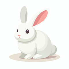 image of a white rabbit with long ears and round eyes with a simple and minimalist flat design using a white background
