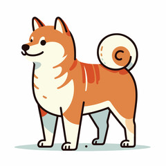 Picture of a Shiba Inu dog standing upright with a friendly expression with a simple and minimalist flat design using a white background
