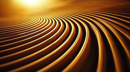 Naklejka premium Golden Waves of Light and Shadow in a Curved Pattern of Lines