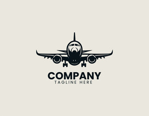 Commercial jet airplane in side view vector logo for airline branding and travel industry