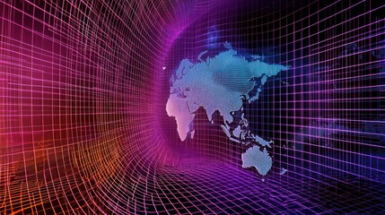 World map in a 3 d grid with vibrant colors technology and global connection