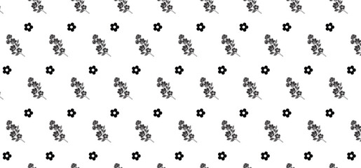 Hand Drawing Floral Seamless Pattern - Black and white base grid pattern with flower