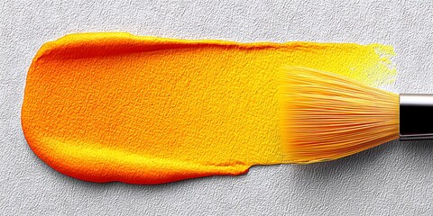 Fototapeta premium Vibrant orange paint stroke with brush