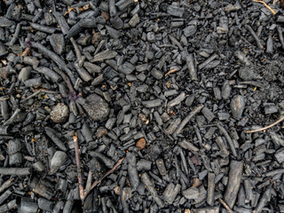 Burnt wood debris close up texture