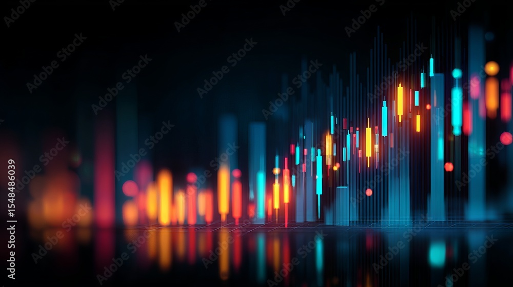 Poster abstract financial data visualization colorful neon glowing bars chart modern technology digital bus