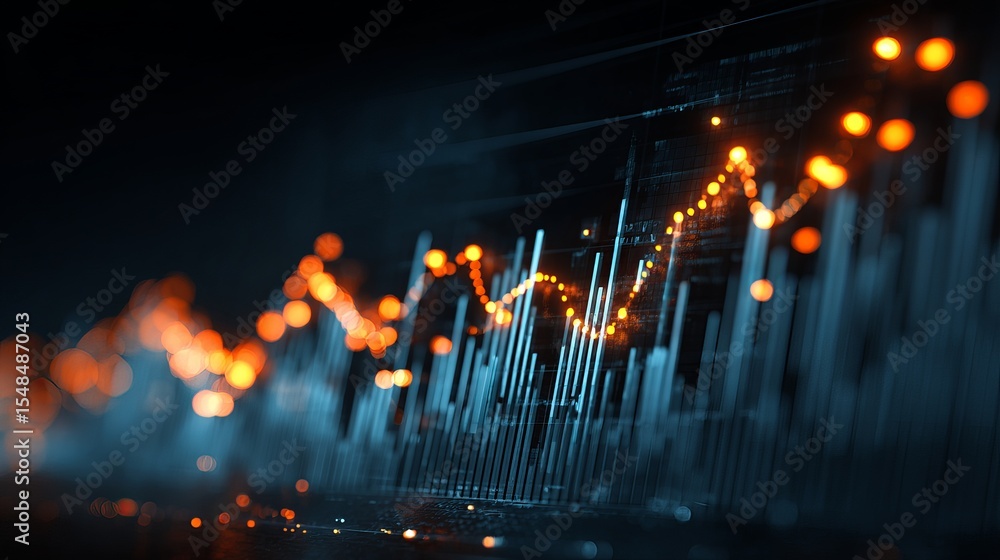 Poster abstract financial data visualization dynamic growth chart orange blue technology background digital