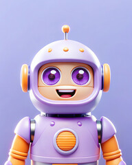 A cartoon robot with a smiling face, depicted in bright colors and with detailed 3D rendering.