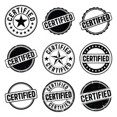 Nine black and white certified stamps graphics