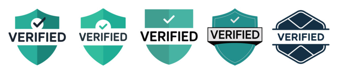 Five verified badges shield icons set for website