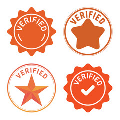 Four orange verified badges with star and checkmark icons