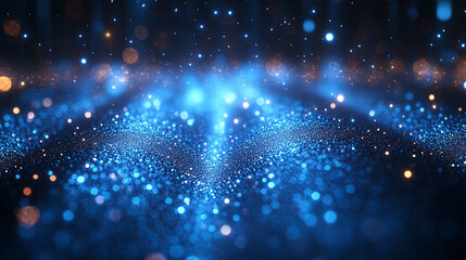 Blue glitter stage lights shining on dark background