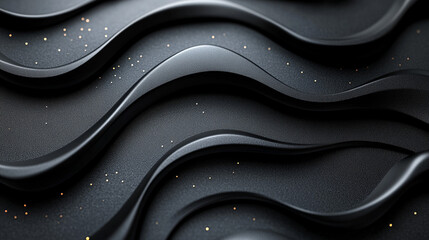 Black metallic waves with gold glitter on dark background