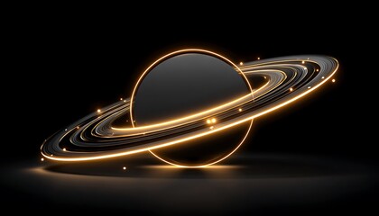 Dark planet with glowing rings