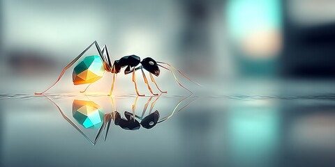 Geometric ant on reflective surface