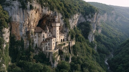 Fototapeta premium Mountainside castle architectural landmark