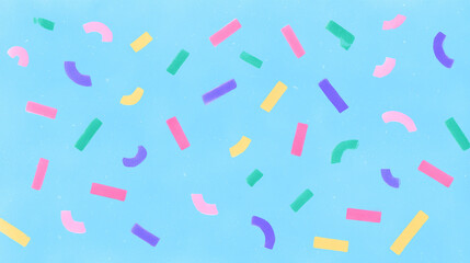 Vibrant confetti pieces in various shapes and colors scattered across a light blue backdrop. Bright and cheerful setting, ideal for festive events, party supplies, greeting cards