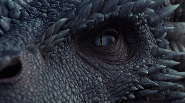 Close-Up of a Majestic Dragon Eye with Detailed Scales and Sharp Textures in a Dark Fantasy Creature Portrait Concept
