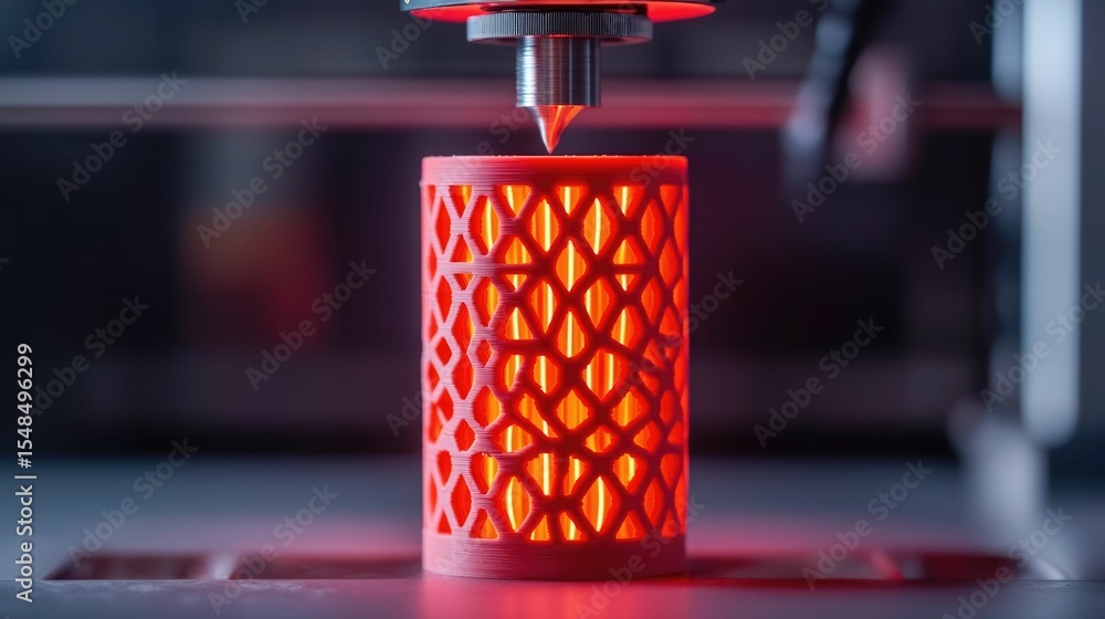 Poster a 3d printer creating intricate futuristic designs in a sophisticated technology laboratory setting