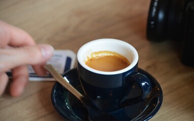 Espresso Cup on Wooden Table