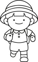 컬러링을 위한 라인드로잉 달려가는 소년 즐거운 어린이