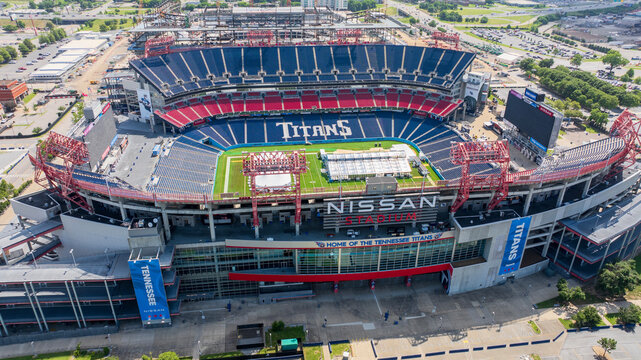 aerial shot of Nissan Stadium home of the Tennessee Titans in Nashville Tennessee USA