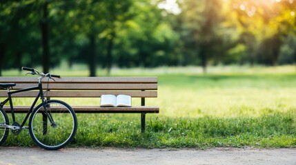 Tranquil Park Bench with Book   A Peaceful Outdoor Escape for Relaxation Contemplation and Solitude  The Serene Setting Invites Visitors to Pause Reflect