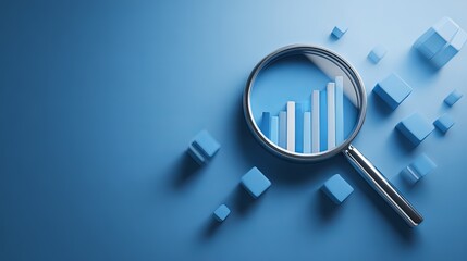 Magnifying Glass Analyzing Blue Bar Graph Chart Growth Progress Data Business Financial Report Success Increase Statistics Development Modern Technology Innovation Digital         