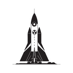 Launching Nuclear Rocket Silhouette – Solid Black Vector