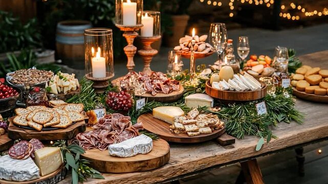 Gourmet cheese and charcuterie board spread