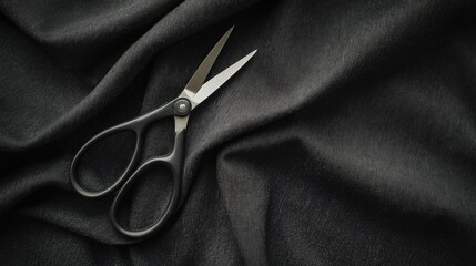 Black scissors on dark fabric