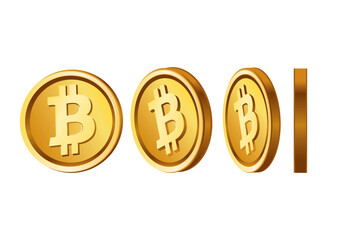 3D illustration of three golden Bitcoin coins, showcasing the iconic Bitcoin symbol, symbolizing cryptocurrency and digital finance.