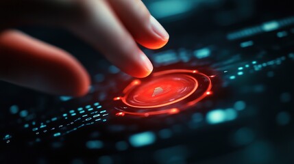 3D rendered hand with index finger hovering over a digital