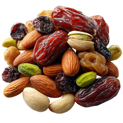 Assorted nuts and dried fruits healthy snack food concept  isolated on transparent background