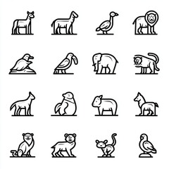 Simple black and white line art of Zoo Animal icons