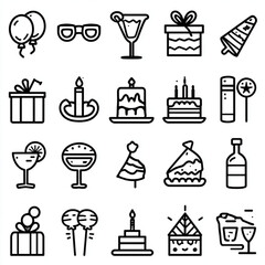 Simple black and white line art of Celebration icons