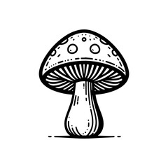Simple black and white illustration of a stylized mushroom.