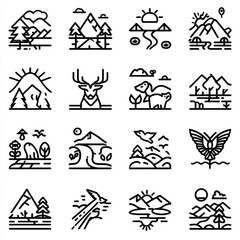 Simple black and white line art of Nature icons