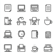 Simple black and white line art of Office icons