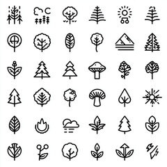 Simple black and white line art of Nature icons
